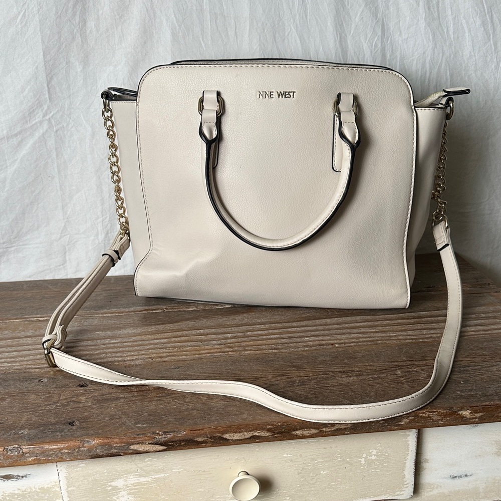 Nine West Cream Satchel with Chain Detail